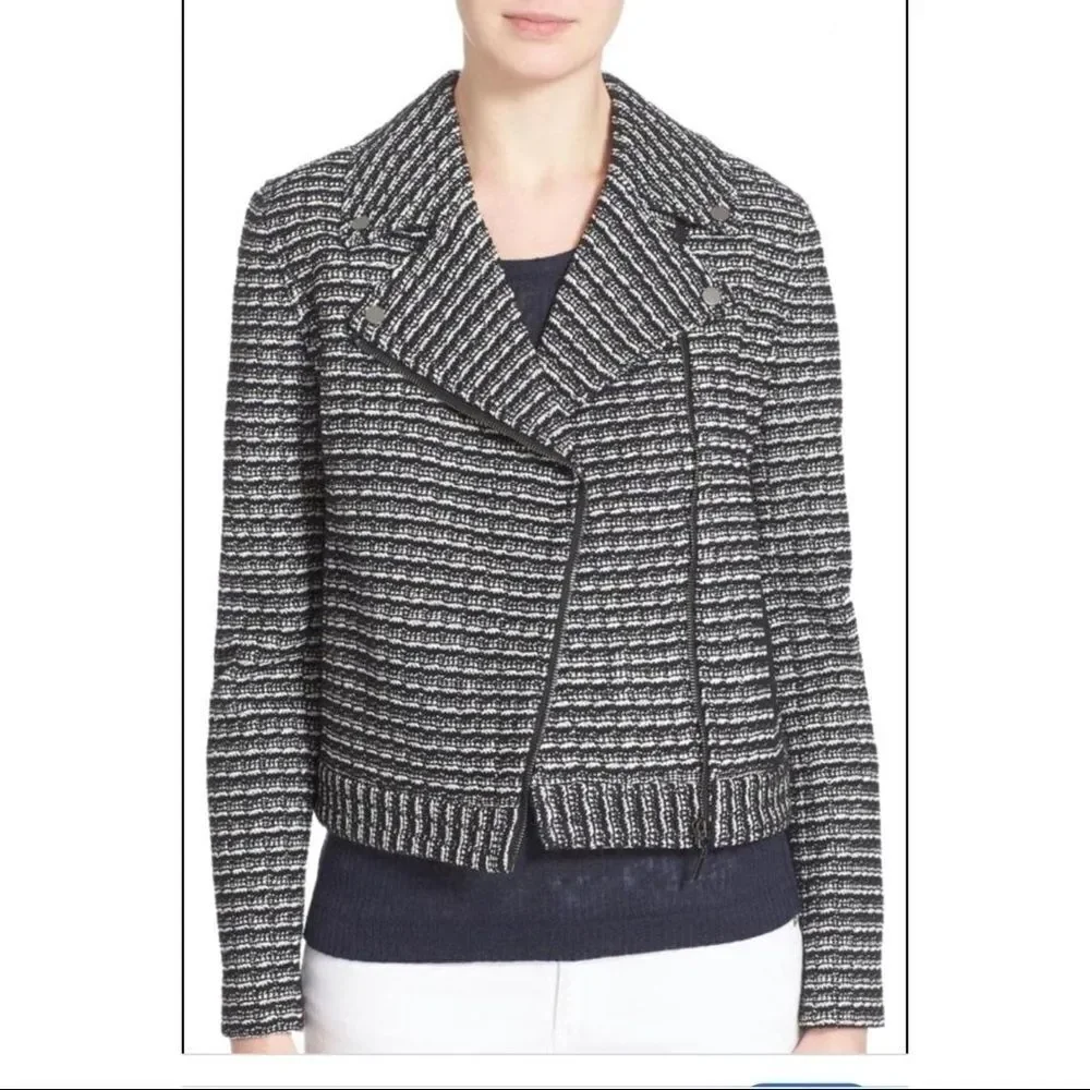 New Tory Burch Raffia Knit Tweed Moto jacket NWT